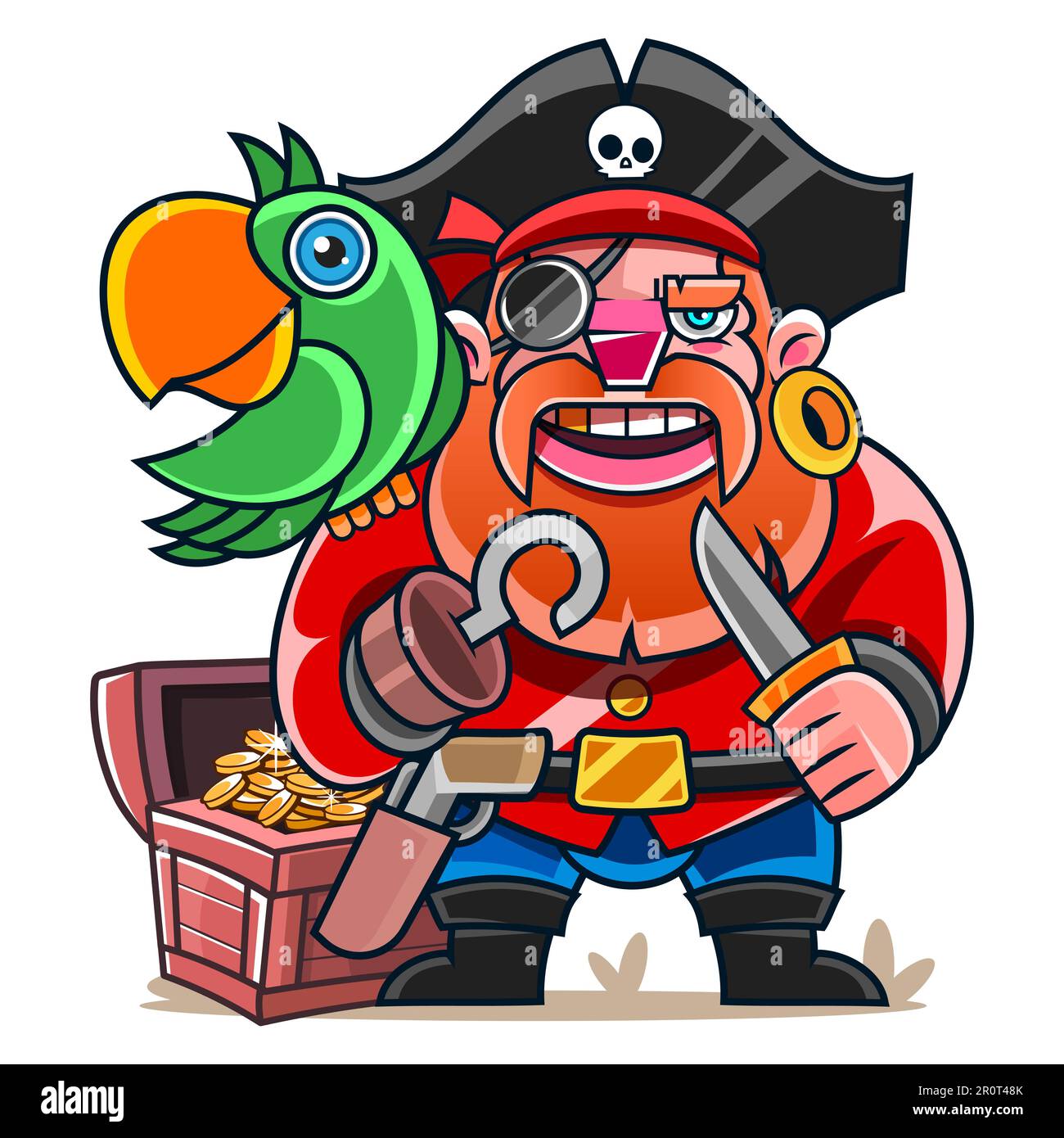 Silhouette découpée du capitaine d'un navire pirate dans un chapeau avec un crâne et des crossones. Pirate barbu Illustration de Vecteur