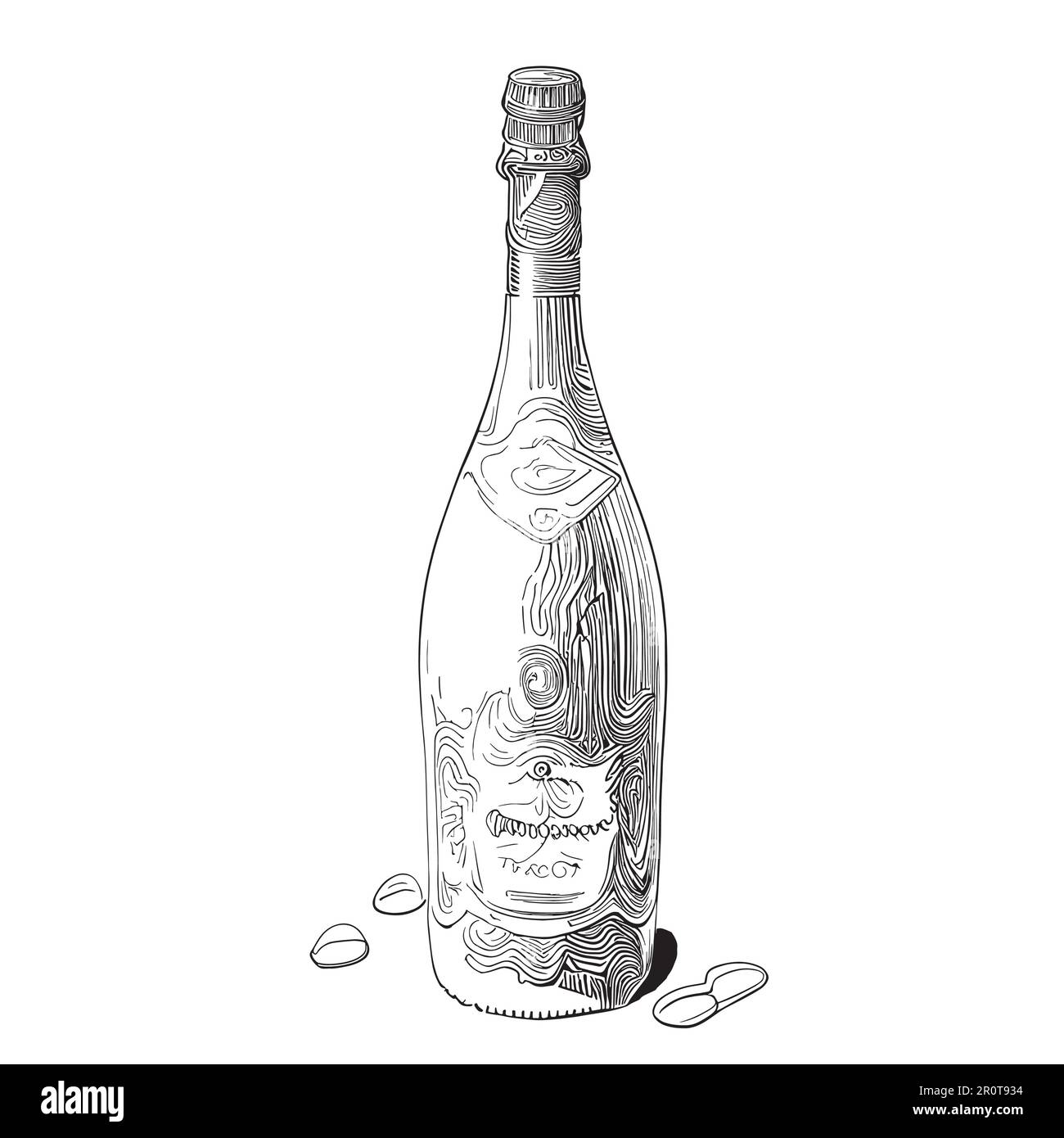 Bouteille de champagne vin croquis dessiné à la main dans le style de la caniche Illustration de Vecteur