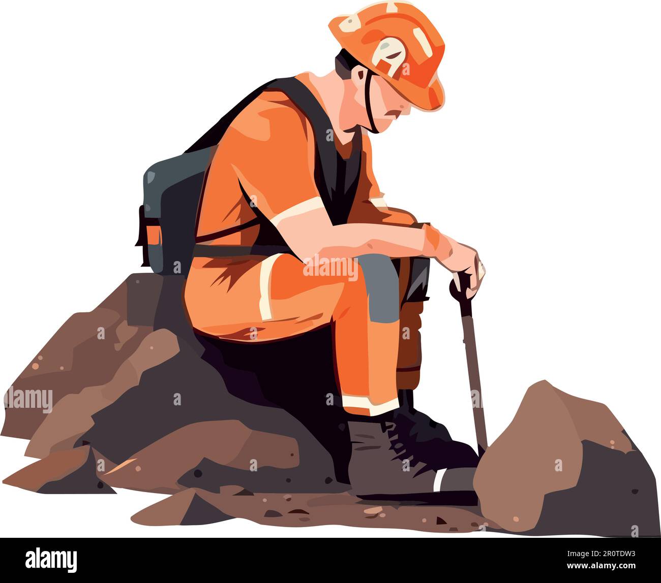 Montagne de randonnée ouvrier de construction avec sac à dos de travail isolé Illustration de Vecteur