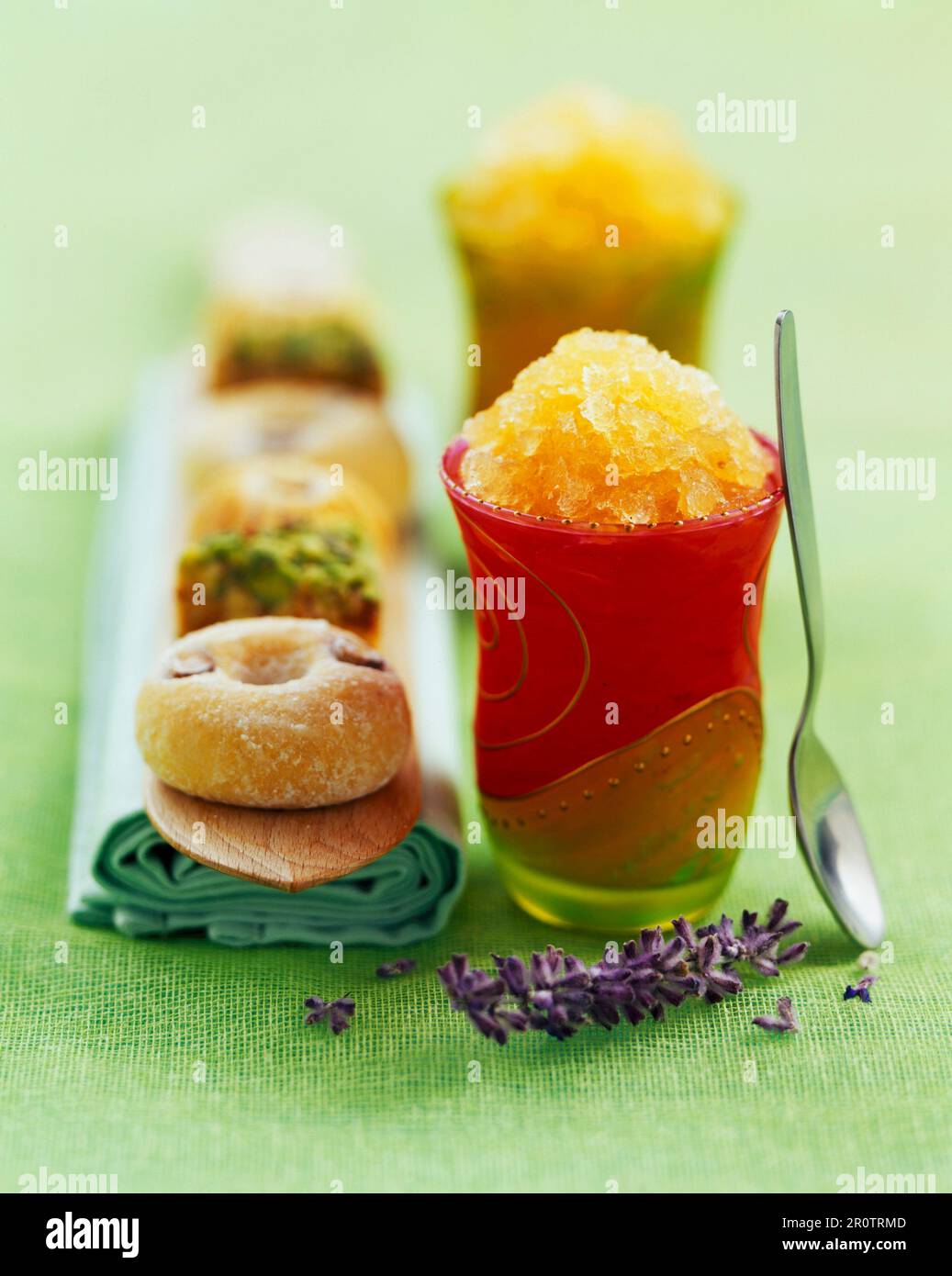 Melon et granita au miel avec mini-beignet Banque D'Images