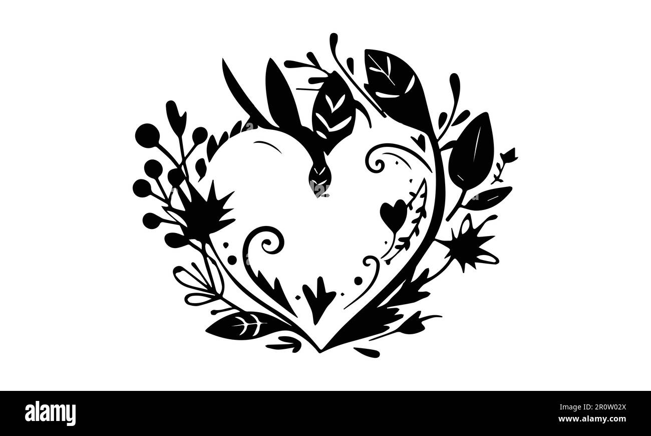 Une silhouette de fleur noire et une illustration vectorielle d'arrière-plan de mariage à feuilles. Illustration de Vecteur