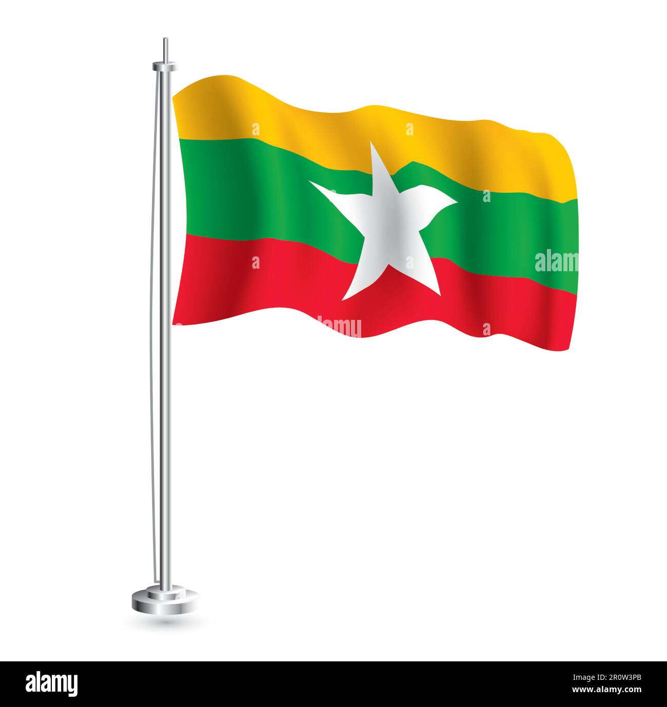 Drapeau du Myanmar. Drapeau vague réaliste isolé du pays du Myanmar à Flagpole. Illustration vectorielle. Illustration de Vecteur