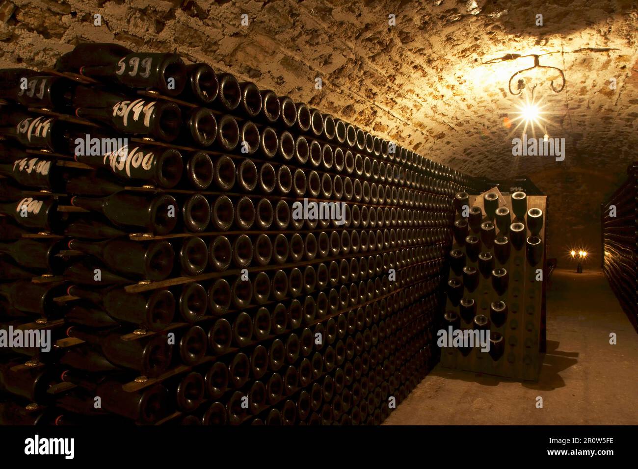 Des bouteilles de vin dans une cave Banque D'Images