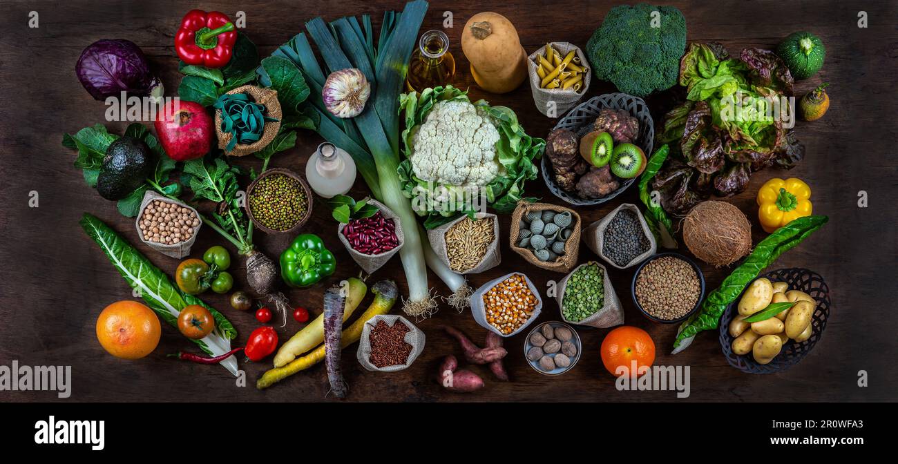 Les aliments les plus importants pour un régime végétalien Banque D'Images