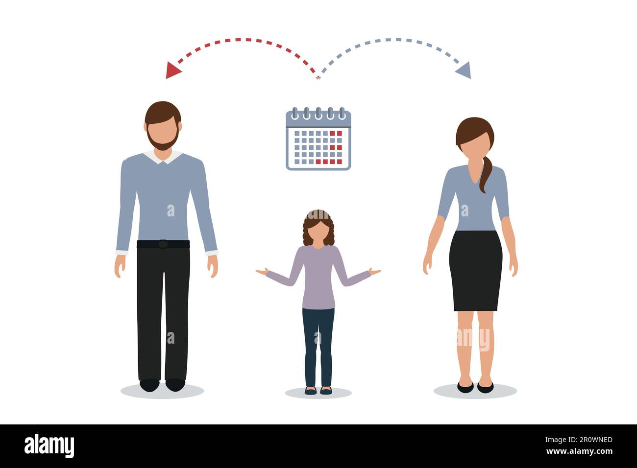 patchwork famille gestion du temps concept de garde d'enfants parents divorcés Illustration de Vecteur