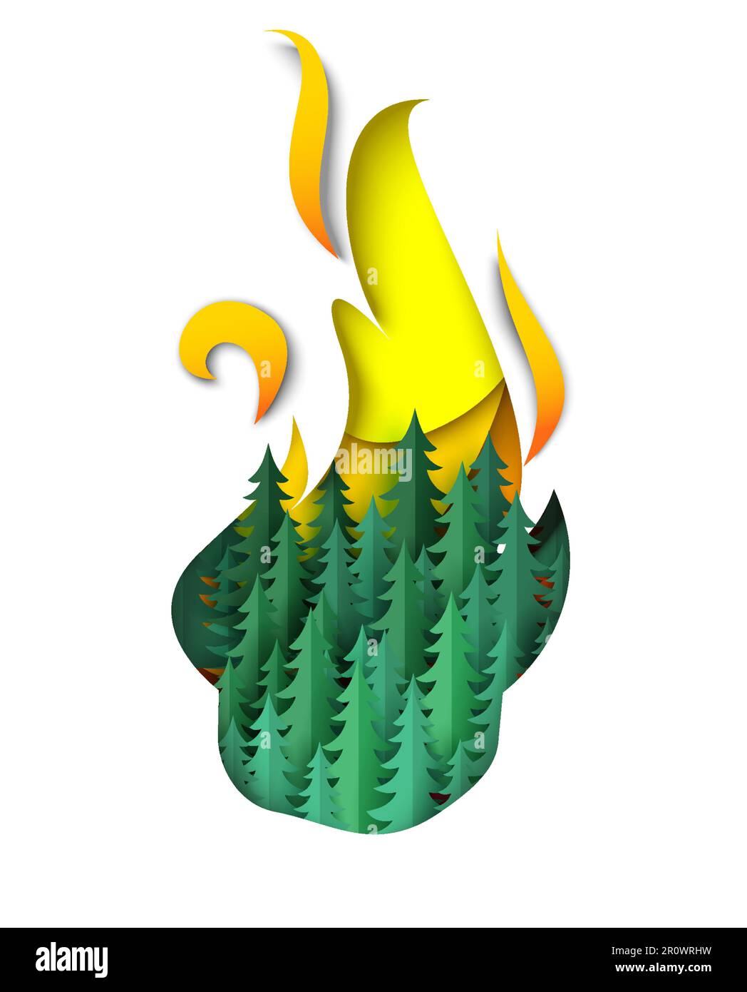Forêt dans l'illustration de vecteur de flamme de feu dans le style de coupe de papier Illustration de Vecteur