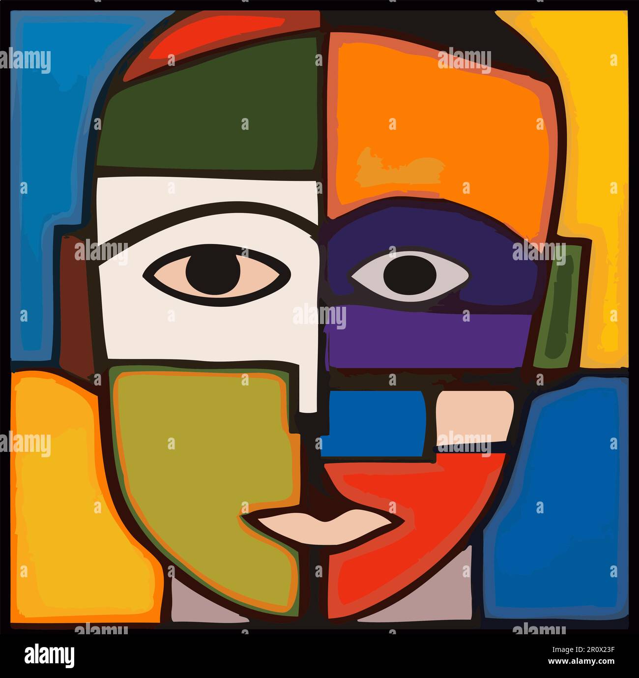 Illustration Art style cubiste tête Homme visage couleurs expression peinture moderne dessin fragments Psychologie Illustration de Vecteur