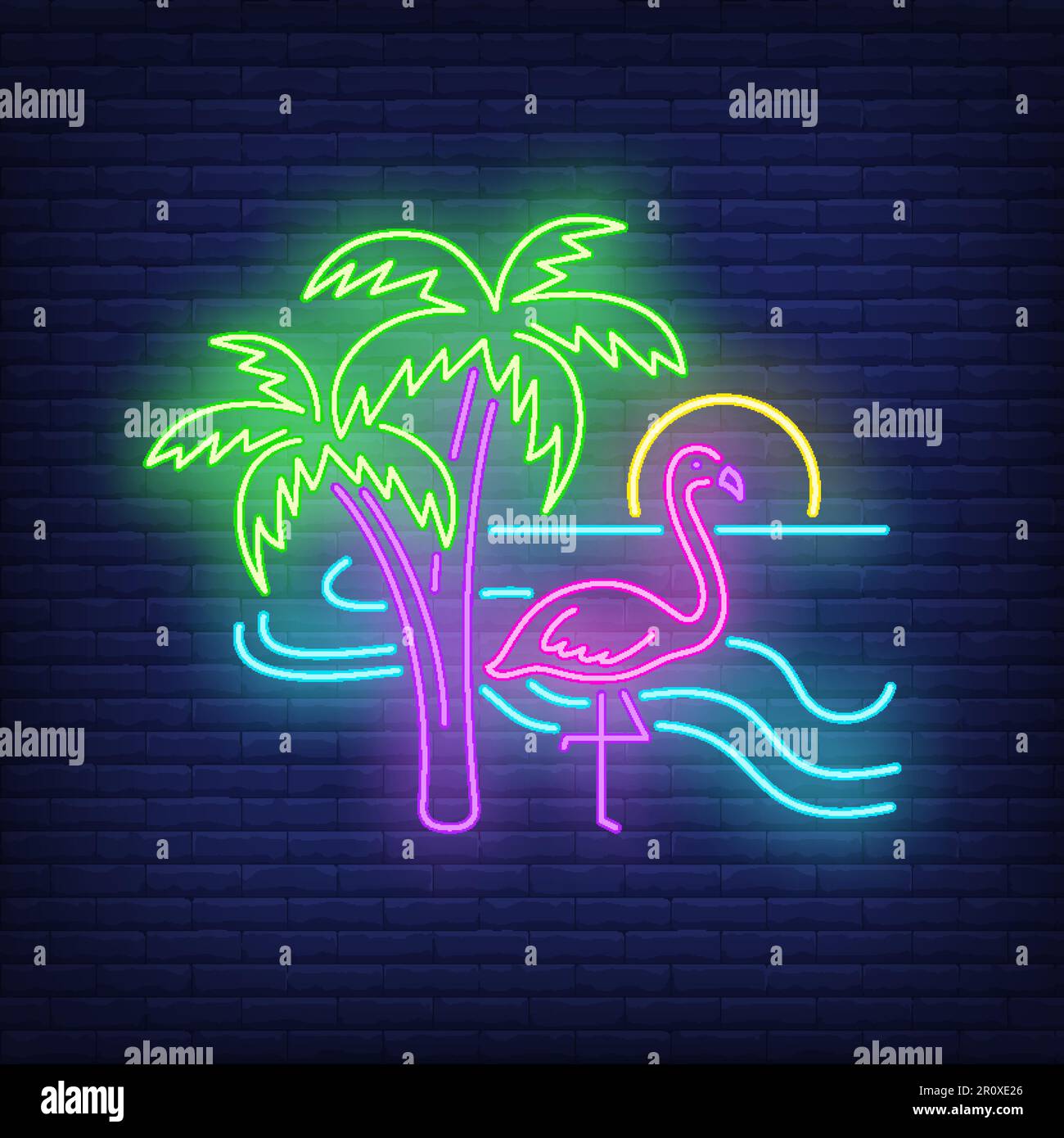 Enseigne fluo Flamingo sur la plage Illustration de Vecteur