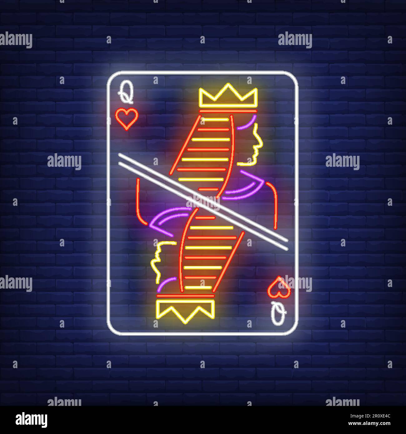Affiche néon pour carte de jeu Queen of Hearts Illustration de Vecteur