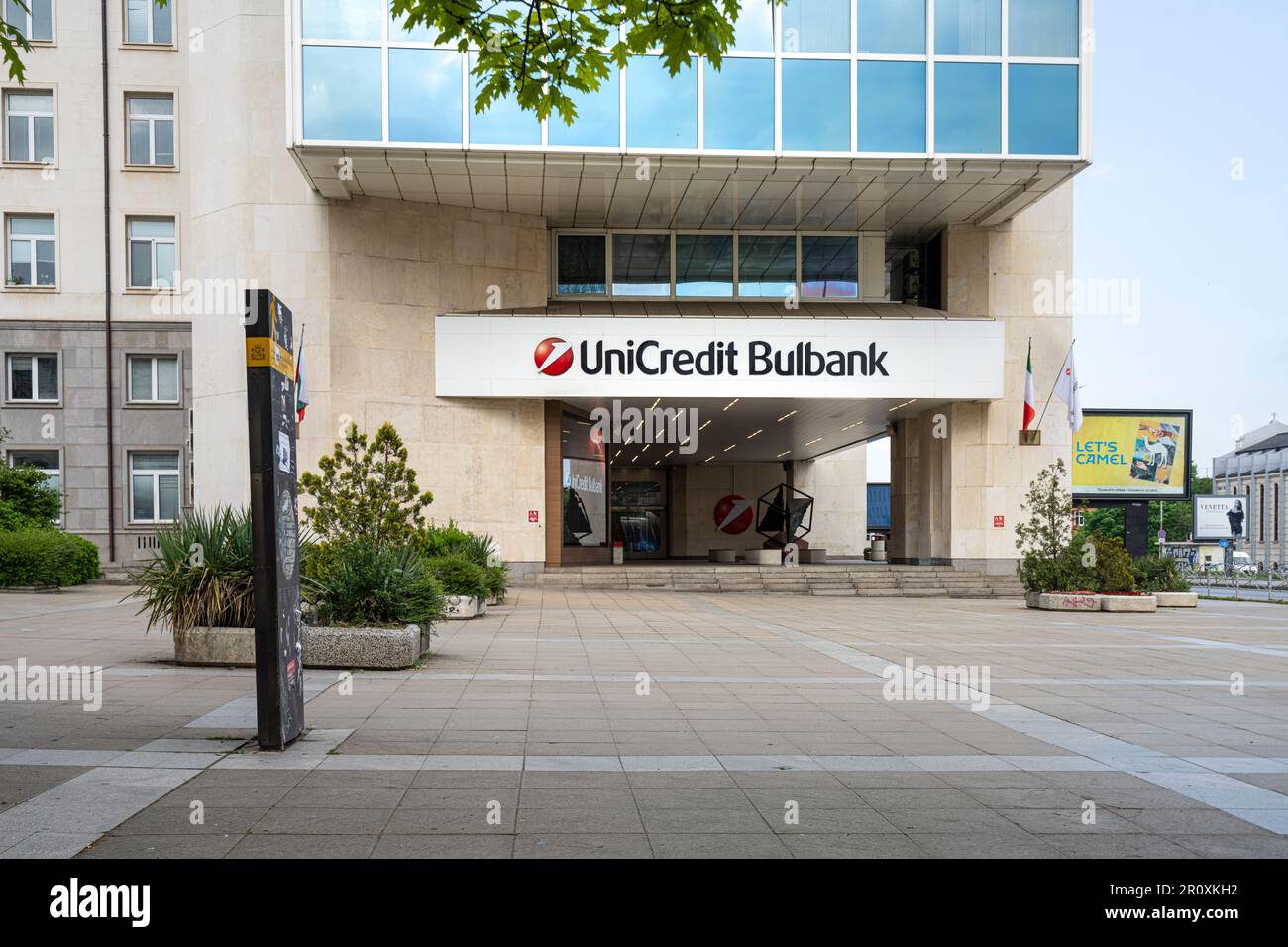 Sofia, Bulgarie. Mai 2023. Vue extérieure de la succursale de la banque Unicredit dans le centre-ville Banque D'Images