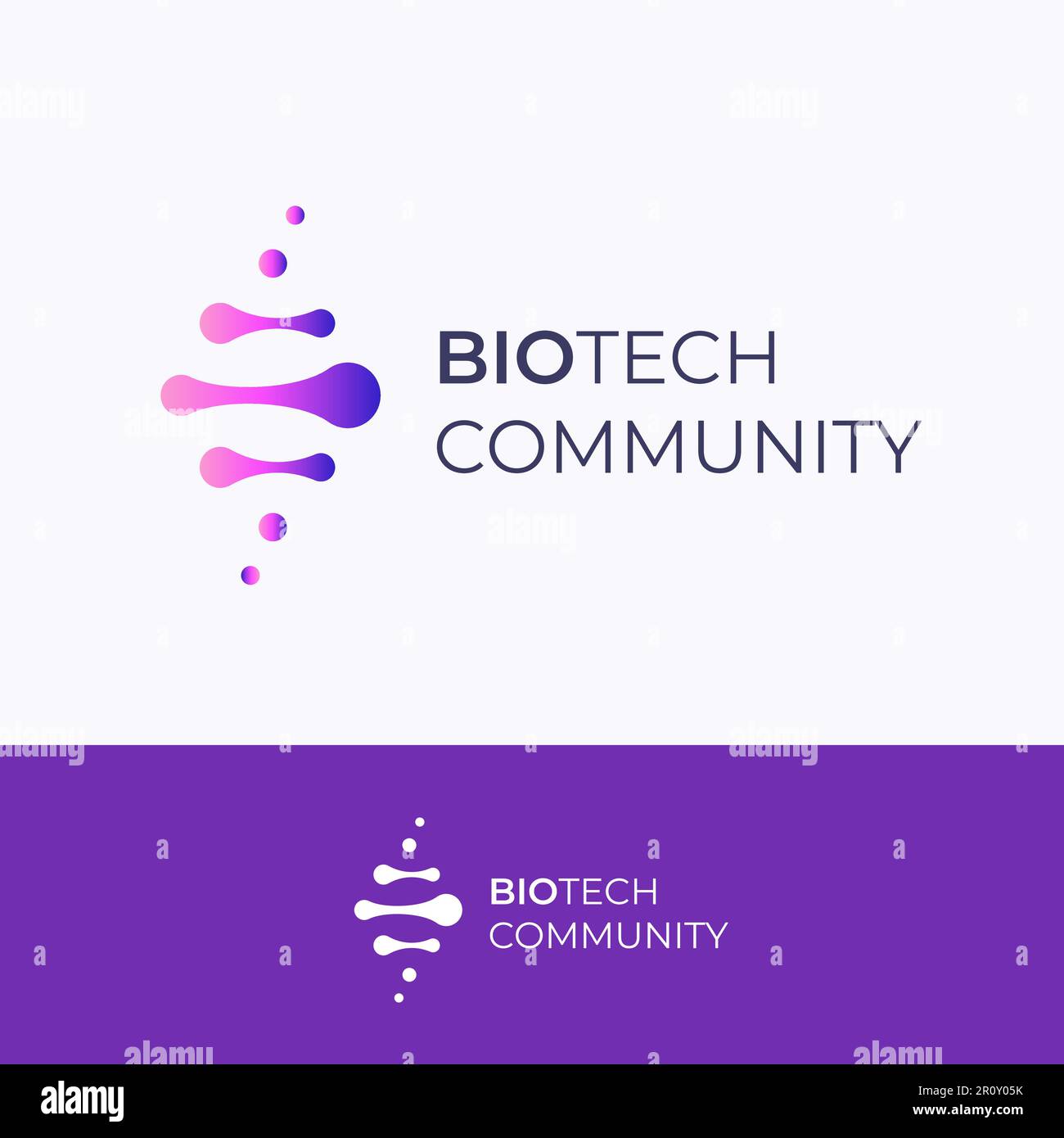 DNA Spiral Biotech Community Abstract Vector Sign, Symbol, logo Template. Technologie moderne, médecine et biotechnologie dégradé Emblem avec Illustration de Vecteur