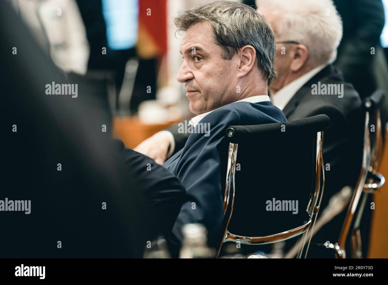 Markus Soeder (CSU), Premier ministre de l'État libre de Bavière, en marge des consultations du chancelier avec les chefs de gouvernement des États fédéraux. 10 mai 2023, Berlin Banque D'Images