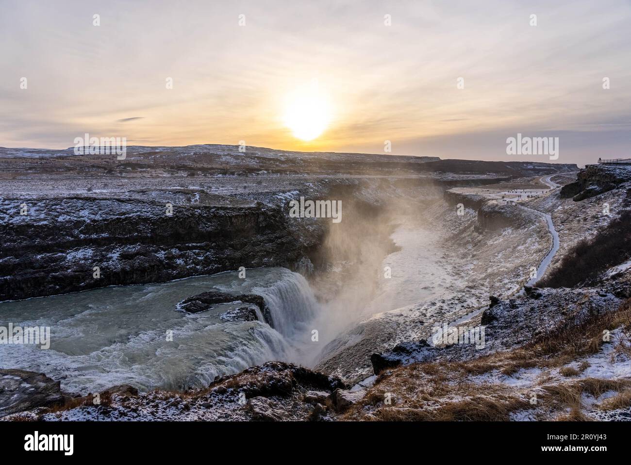 Un magnifique paysage d'hiver avec les superbes chutes de Gullfoss Banque D'Images