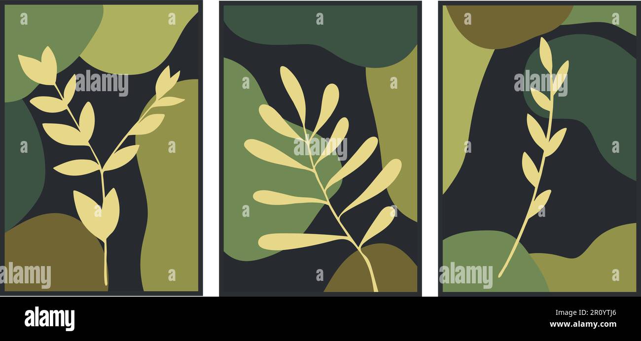 Jeu d'illustrations botaniques de formes abstraites vertes. Pour la décoration intérieure, l'impression et le design Illustration de Vecteur