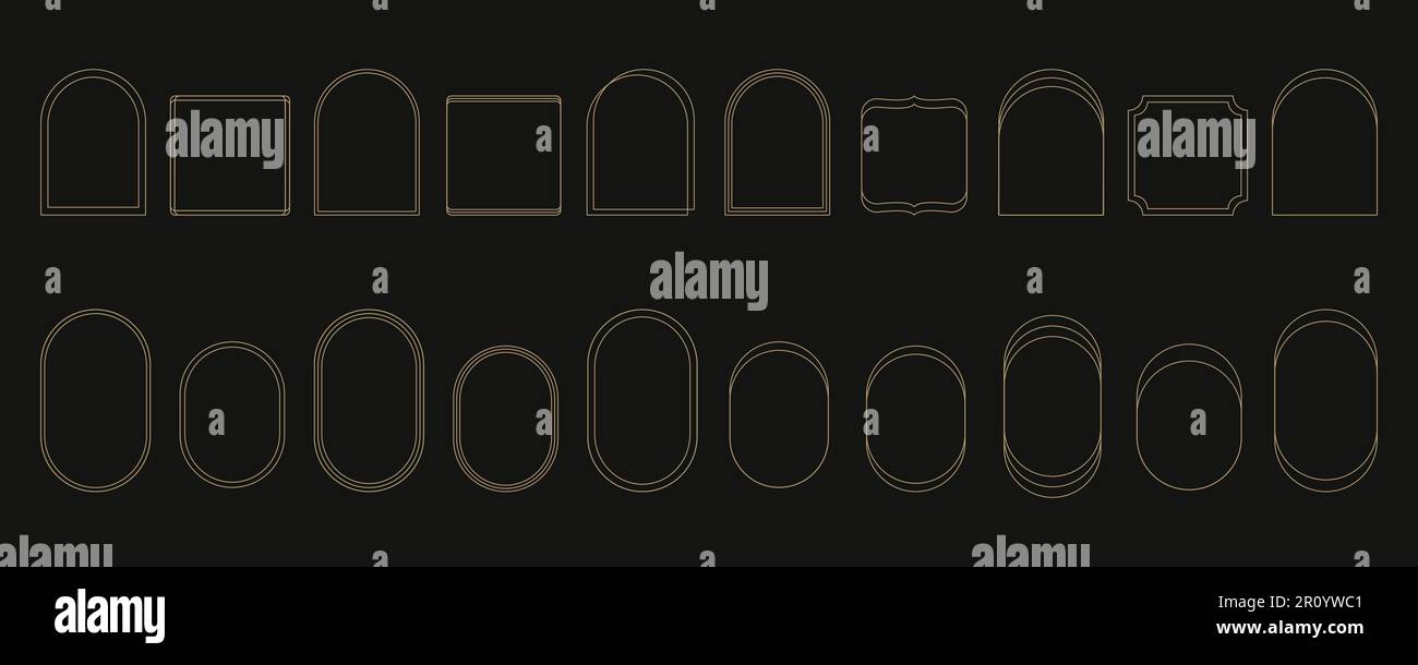 Ensemble de cadres de voûte linéaires minimalistes dans un style moderne et minimaliste tendance Y2K esthétique. Éléments de contour de conception vectorielle abstraite - arc, forme géométrique Illustration de Vecteur