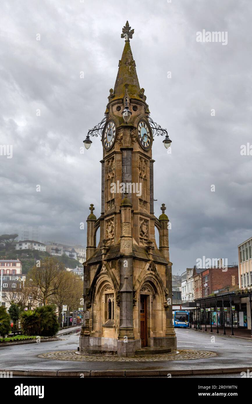 Tour de l'horloge Mallock Memorial à Torquay, Devon. Banque D'Images