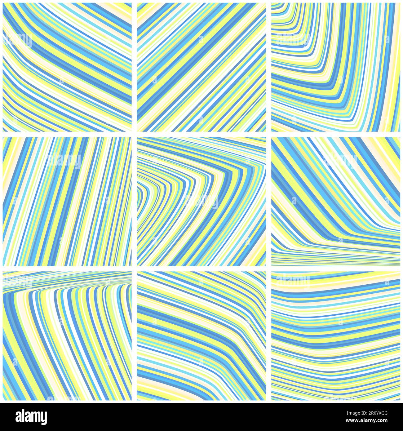 Ensemble de carreaux à rayures abstraits avec des rayures fines bleues et jaunes canari. Motif vectoriel graphique Illustration de Vecteur