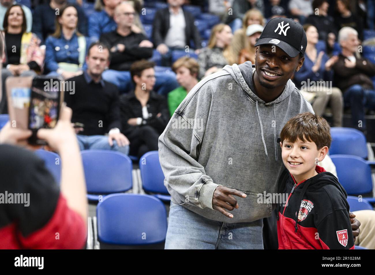 Anvers, Belgique. 10th mai 2023. Ancien joueur des Anvers Giants et maintenant Houston Rockets NBA star Jae'n'ean Tate photographié avant un match de basket-ball entre Anvers Giants et Limburg United, mercredi 10 mai 2023 à Anvers, le premier match dans la meilleure des cinq demi-finales du championnat belge de la première division de la Ligue BNXT. BELGA PHOTO TOM GOYVAERTS crédit: Belga News Agency/Alay Live News Banque D'Images