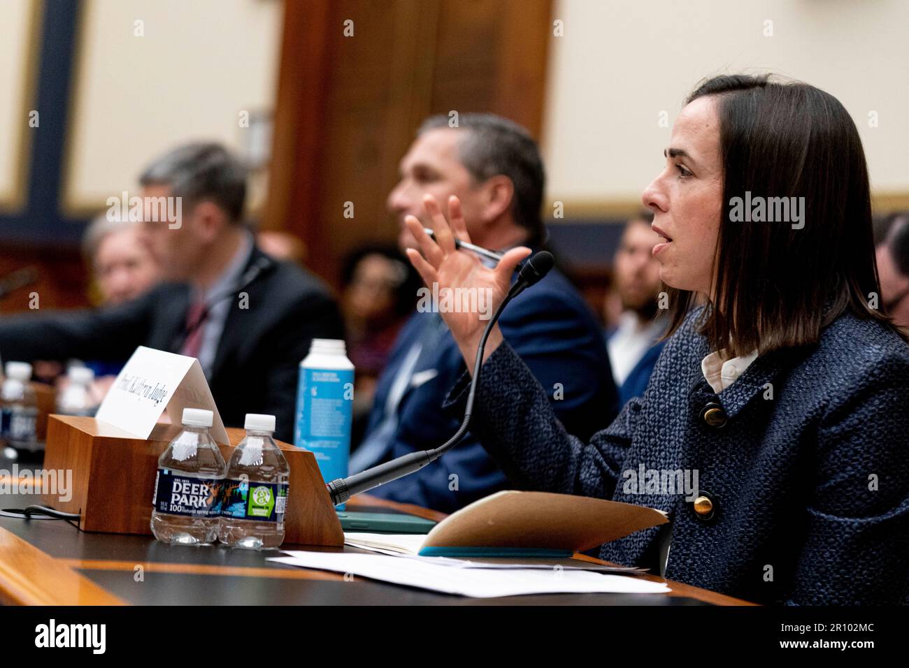 Professor Kathryn Judge speaks during a House Financial Services Financial Institutions and Monetary Policy Subcommittee hearing on Capitol Hill in Washington, Wednesday, May 10, 2023, after recent bank failures. (AP Photo/Andrew Harnik) Banque D'Images