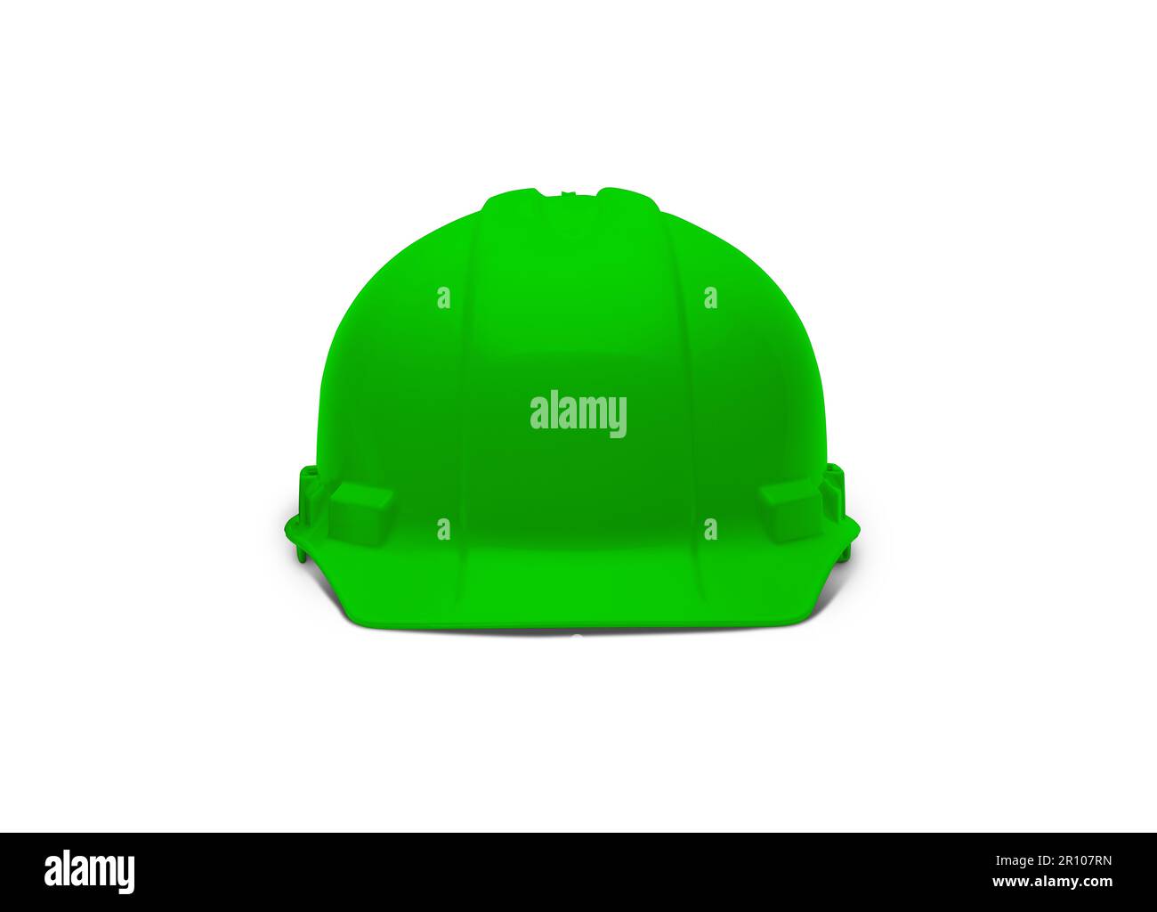 Green Construction Safety Hard Hat face à l'avant isolé sur blanc prêt pour votre logo. Banque D'Images