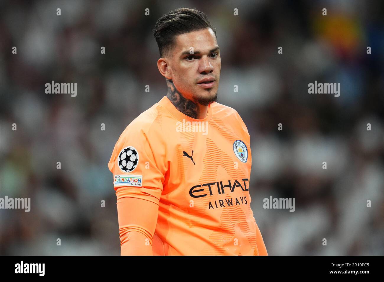 Madrid, Espagne. 9 mai 2023, Ederson de la ville de Manchester lors du match de la Liga entre le Real Madrid et la ville de Manchester, a joué au stade Santiago Bernabeu sur 9 mai 2023 à Madrid, en Espagne. (Photo de Sergio Ruiz / PRESSINPHOTO) Banque D'Images