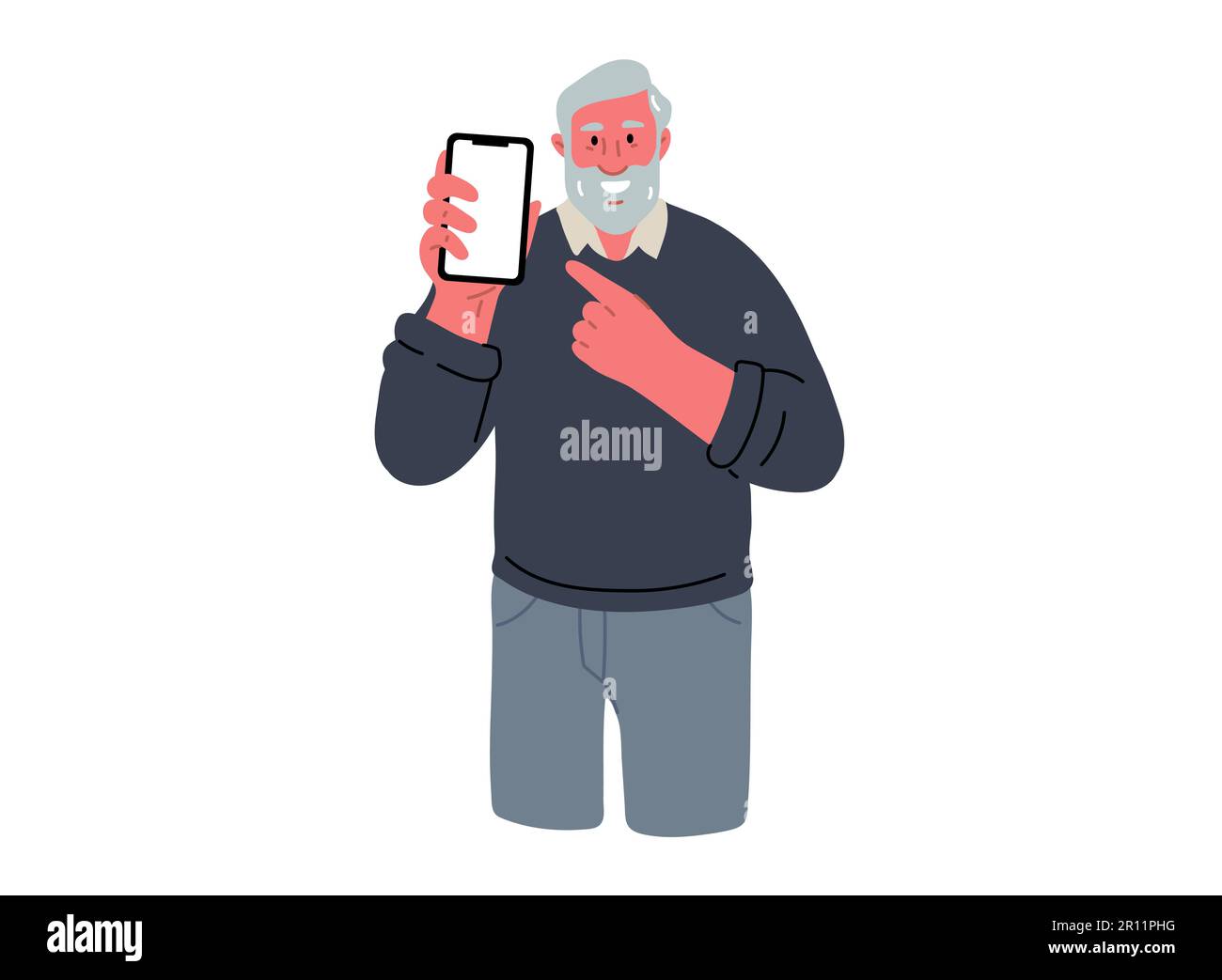 Homme senior montrant sur téléphone mobile et sourire.Illustration vectorielle Illustration de Vecteur