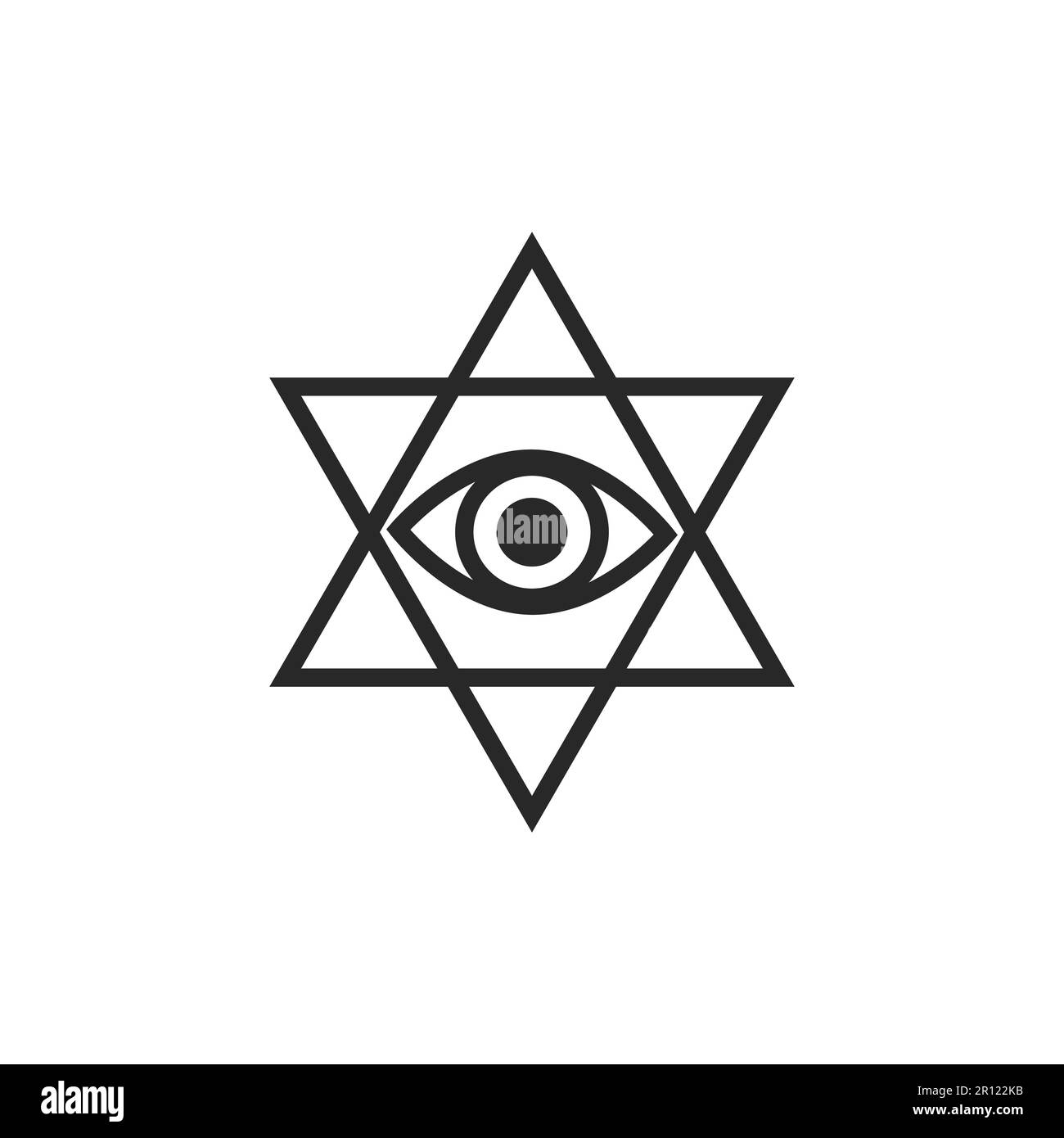 Un œil tout-en-un dans le style de l'art graphique vectoriel pentagram, élément de design Tattoo, symbole ésotérique isolé Illustration de Vecteur