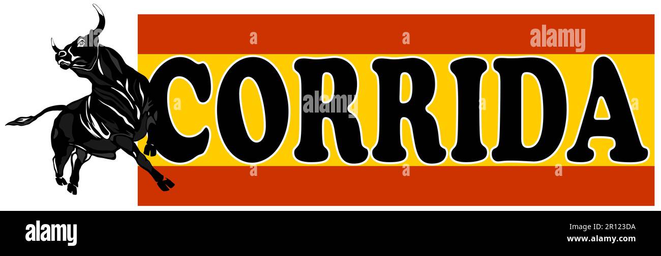Drapeau de l'Espagne avec taureau et lettres Banque D'Images