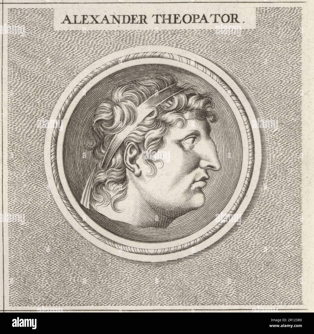 Alexander I Theopator Euergetes, surnommé Balas, dirigeant de l'Empire Séleucide (Syrie), de la 153-145 av. J.-C. Prétendu être le fils d'Antiochus IV Epiphanes et de Laodice IV Dans le diadem. Alexander Théopator. Gravure sur plaque après une illustration de Joachim von Sandrat de son Academia Todesca, della Architectura, Scucultura & Pittura, oder Teutsche Academie, der Edlen Bau- Bild- und Mahlerey-Kunste, Académie allemande d’architecture, de sculpture et de peinture, Jacob von Sandrart, Nuremberg, 1675. Banque D'Images