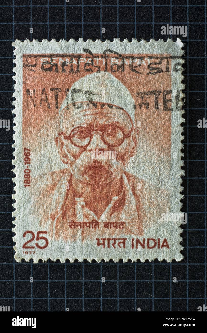 09 25 2013 Timbre postal Vintage de Senapati Bapat 12 novembre 1880 – 28 novembre 1967 Studioshothot Lokgram Kalyan Maharashtra Inde. Banque D'Images