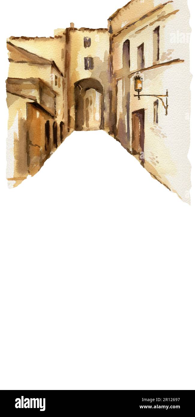 Illustration aquarelle de Rome, Italie, vieille rue dessinée à la main, croquis de la ville italienne isolée sur fond blanc. Banque D'Images