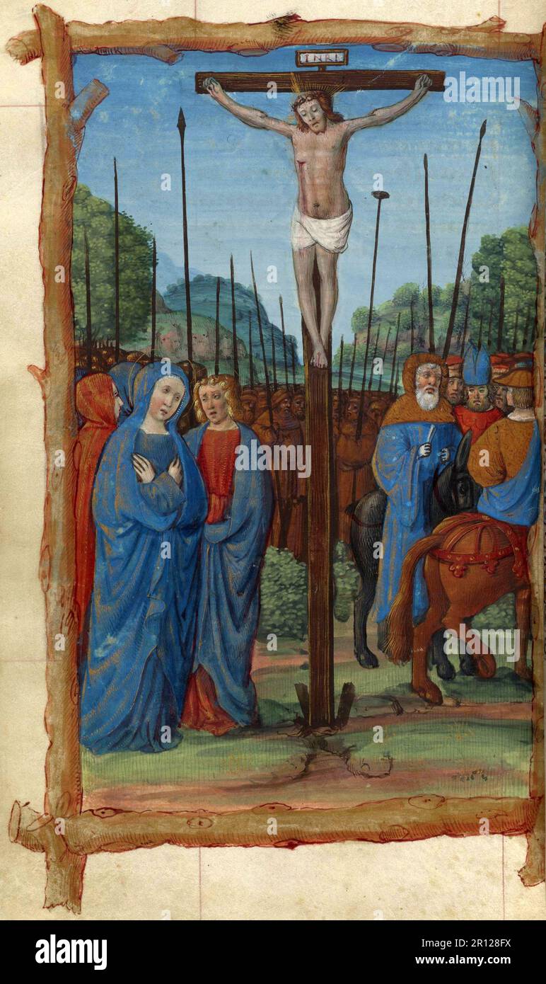 La Crucifixion, exécution, de Jésus de Nazareth, Christ, Vendredi Saint, Golgotha, miniature ca 1500, Reproduction historique et numériquement restaurée d'un original datant du 19th siècle Banque D'Images