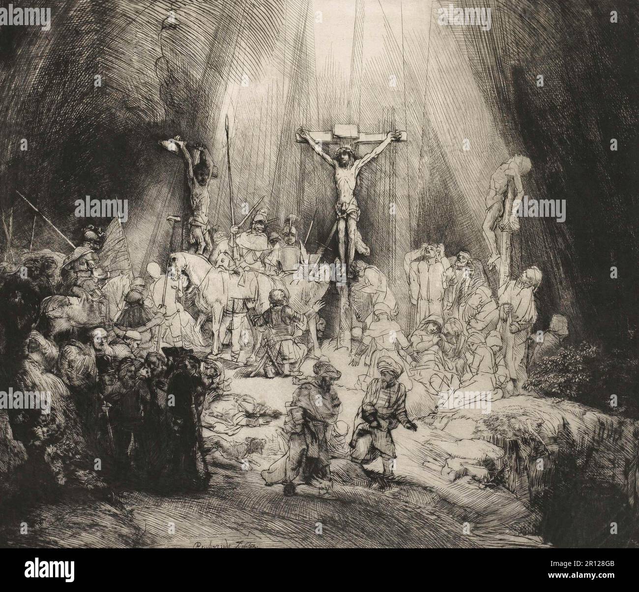La Crucifixion, exécution, de Jésus de Nazareth, Christ, Vendredi Saint, Golgotha, 1653, Rembrandt van Rijn, reproduction historique, numériquement restaurée à partir d'un original du 19th siècle. Banque D'Images