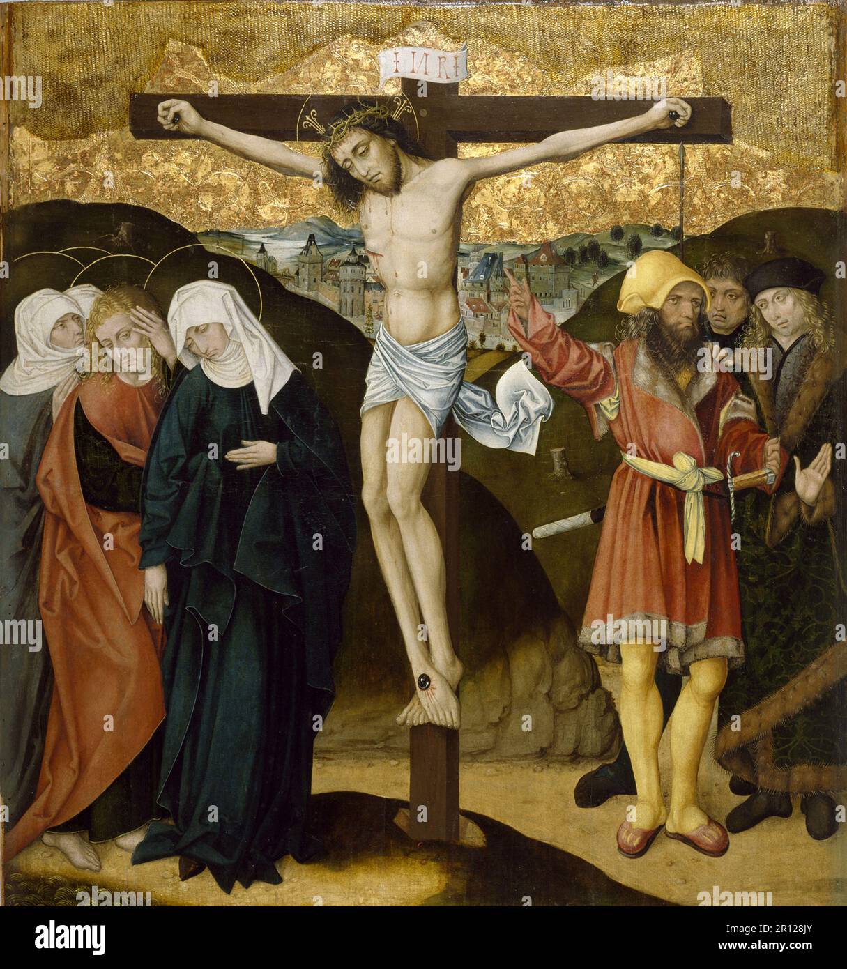 La Crucifixion, exécution, de Jésus de Nazareth, Christ, Vendredi Saint, Golgotha, retable de la passion du Christ, c. 1490, Allemagne, Historique, reproduction numériquement restaurée à partir d'un original de 19th siècle. Banque D'Images