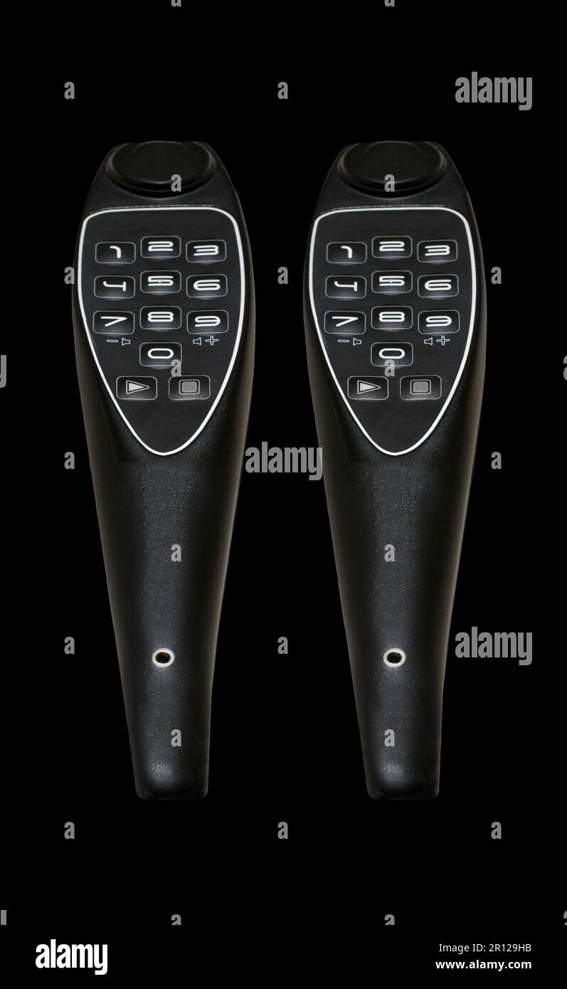 Appareil audio de visite pour les musées et les visites en plein air. Isolé sur noir Banque D'Images