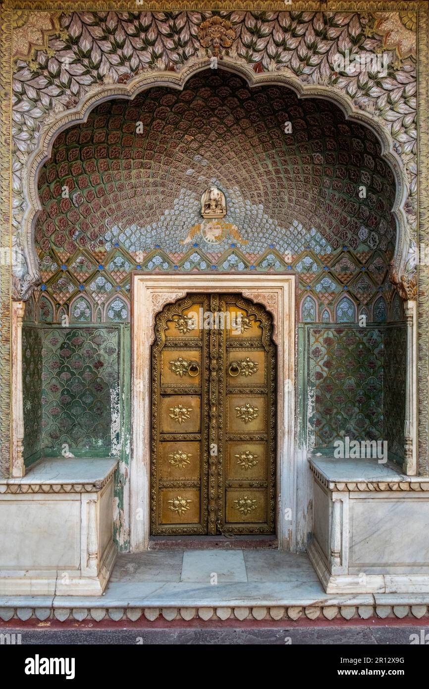 Rose Gate, le Palais de la ville, Jaipur, Rajasthan, Inde Banque D'Images