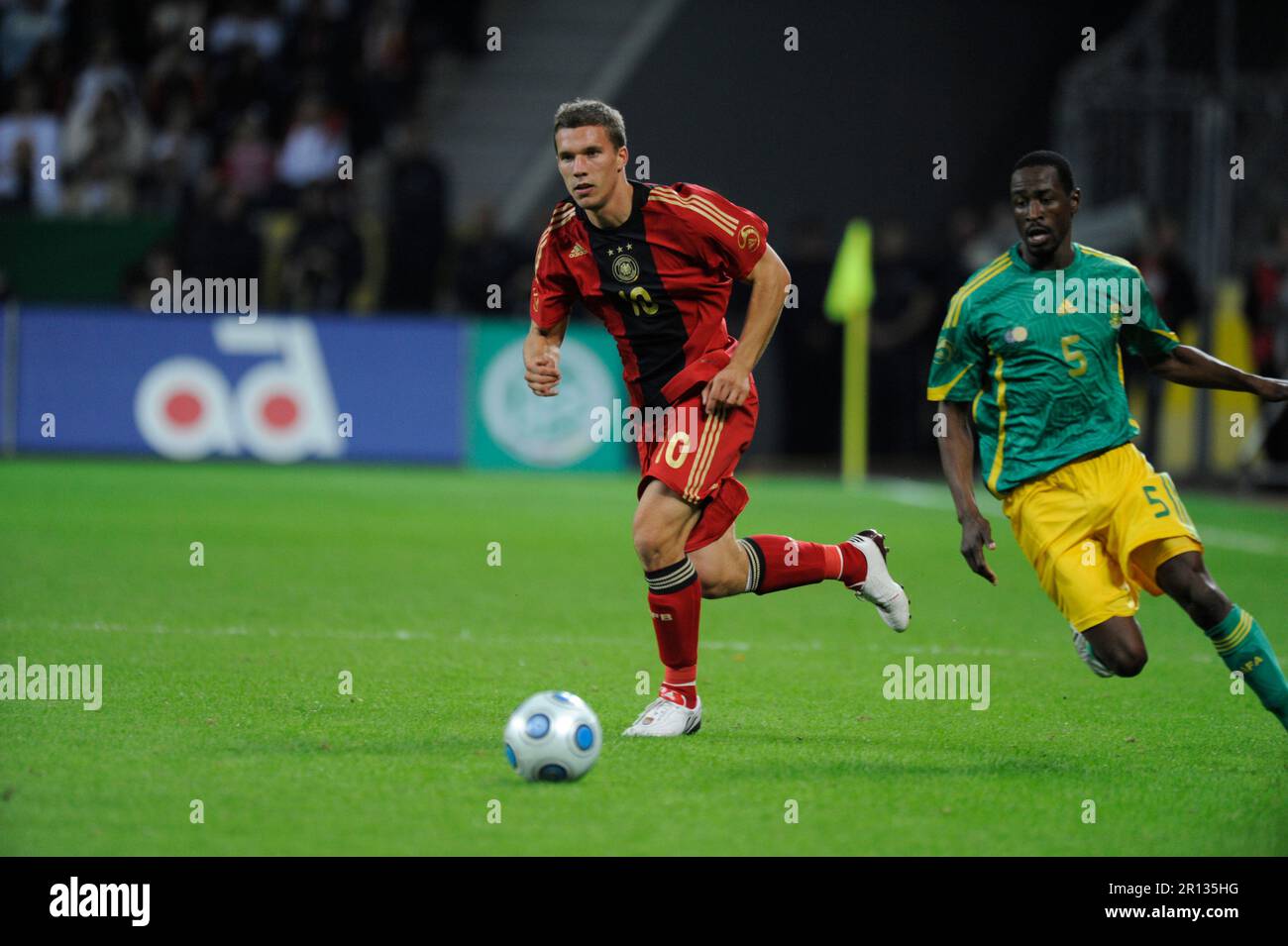 Lukas Podolski Aktion Fußball Länderspiel, Deutschland - Südafrika 2:0, 5,9.2009. Banque D'Images