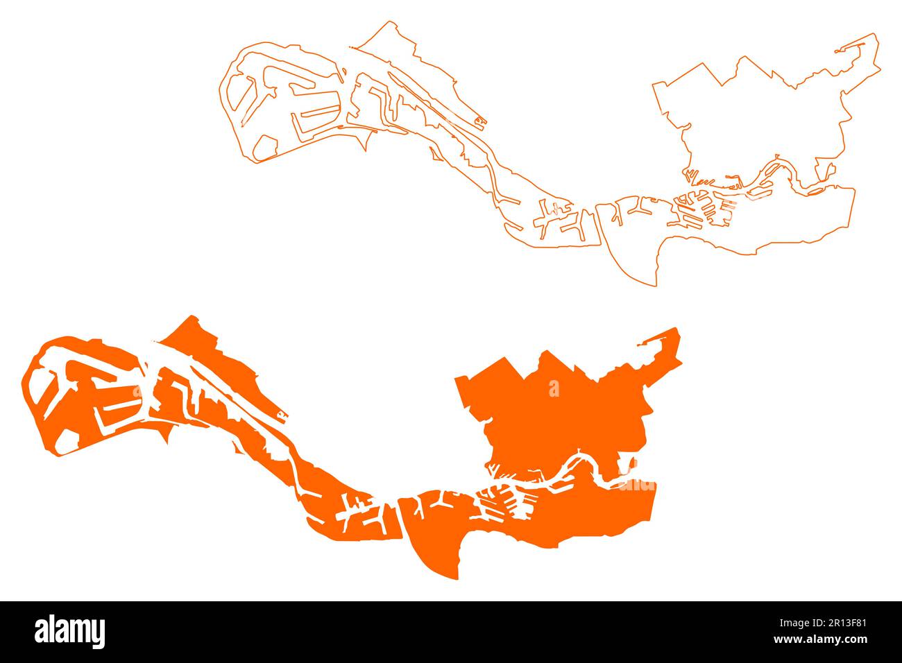 Ville et municipalité de Rotterdam (Royaume des pays-Bas, Hollande-Méridionale ou province de Zuid-Holland) illustration vectorielle, croquis de griffonnage Illustration de Vecteur