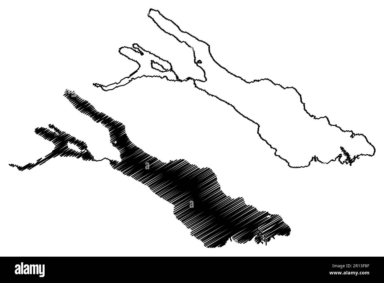 Lac de Constance (Allemagne, Suisse, Autriche) carte illustration vectorielle, croquis à gribouillage Lac de Constance supérieur et inférieur, carte de Bodensee Illustration de Vecteur