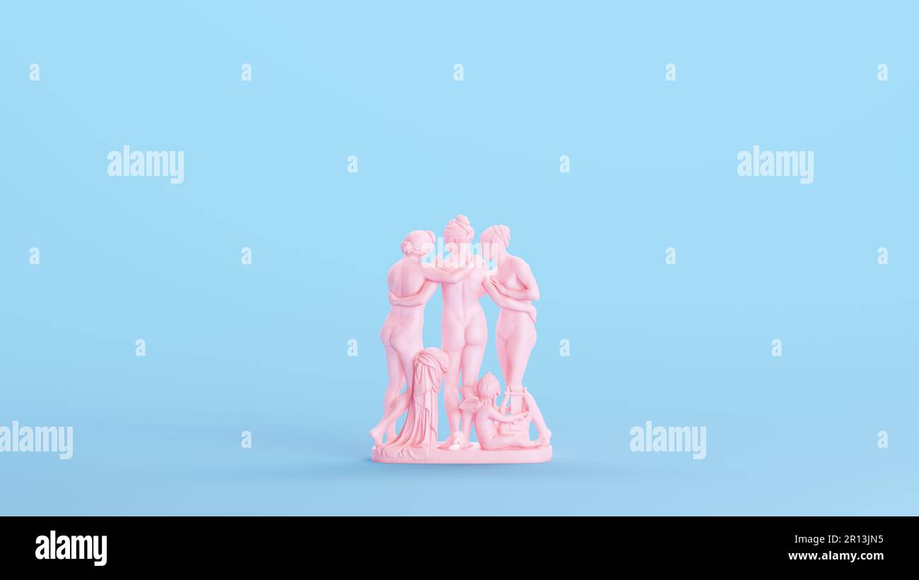 Rose les trois Grâces filles de Zeus Sculpture Statue embrassant grec Roman Goddesses Blue