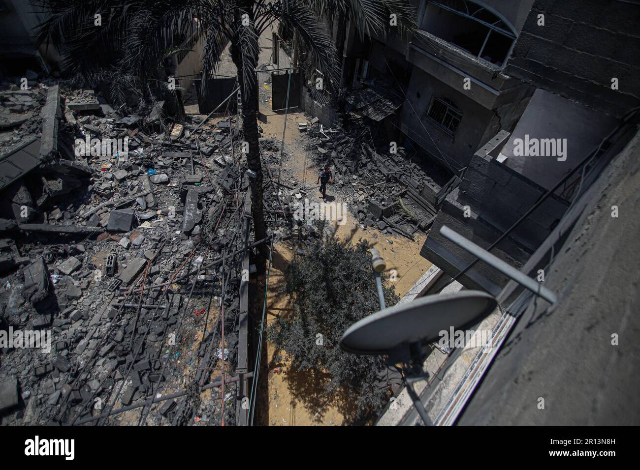 Gaza, Palestine. 11th mai 2023. Maison de la famille al-Misri, complètement détruite après qu'Israël ait lancé des frappes aériennes dans le district de Beit Lahia, dans la ville de Gaza, à Gaza, sur 11 mai 2023. Photo de Ramez Habboub/ABACAPRESS.COM crédit: Abaca Press/Alay Live News Banque D'Images