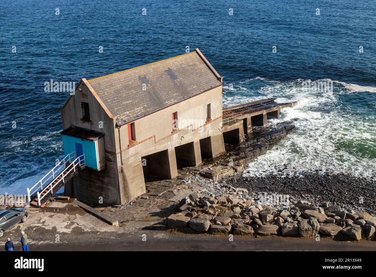 Station de bateaux à moteur désaffectée dans le port de Wick, Caithness, Écosse Banque D'Images