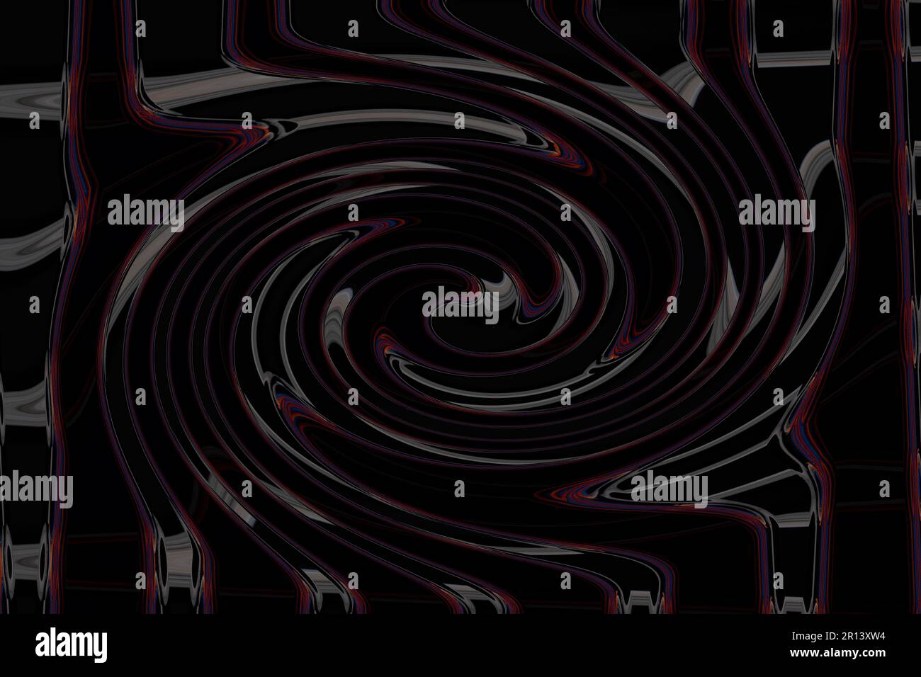 Papier peint abstrait, motif d'arrière-plan avec lignes tourbillonnantes en noir, rouge et sombre thème illustration inhabituelle. Banque D'Images
