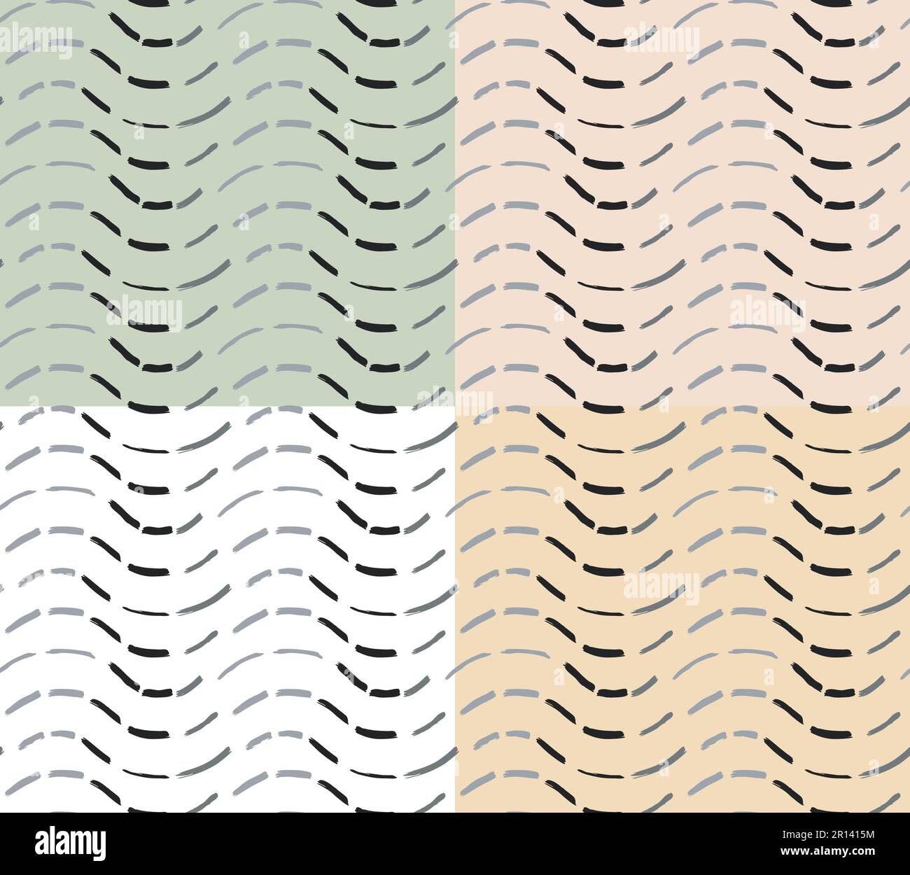 Motif vague abstrait sans couture, trait de pinceau à encre, grille monochrome incurvée, illusion optique, formes géométriques contemporaines Illustration de Vecteur