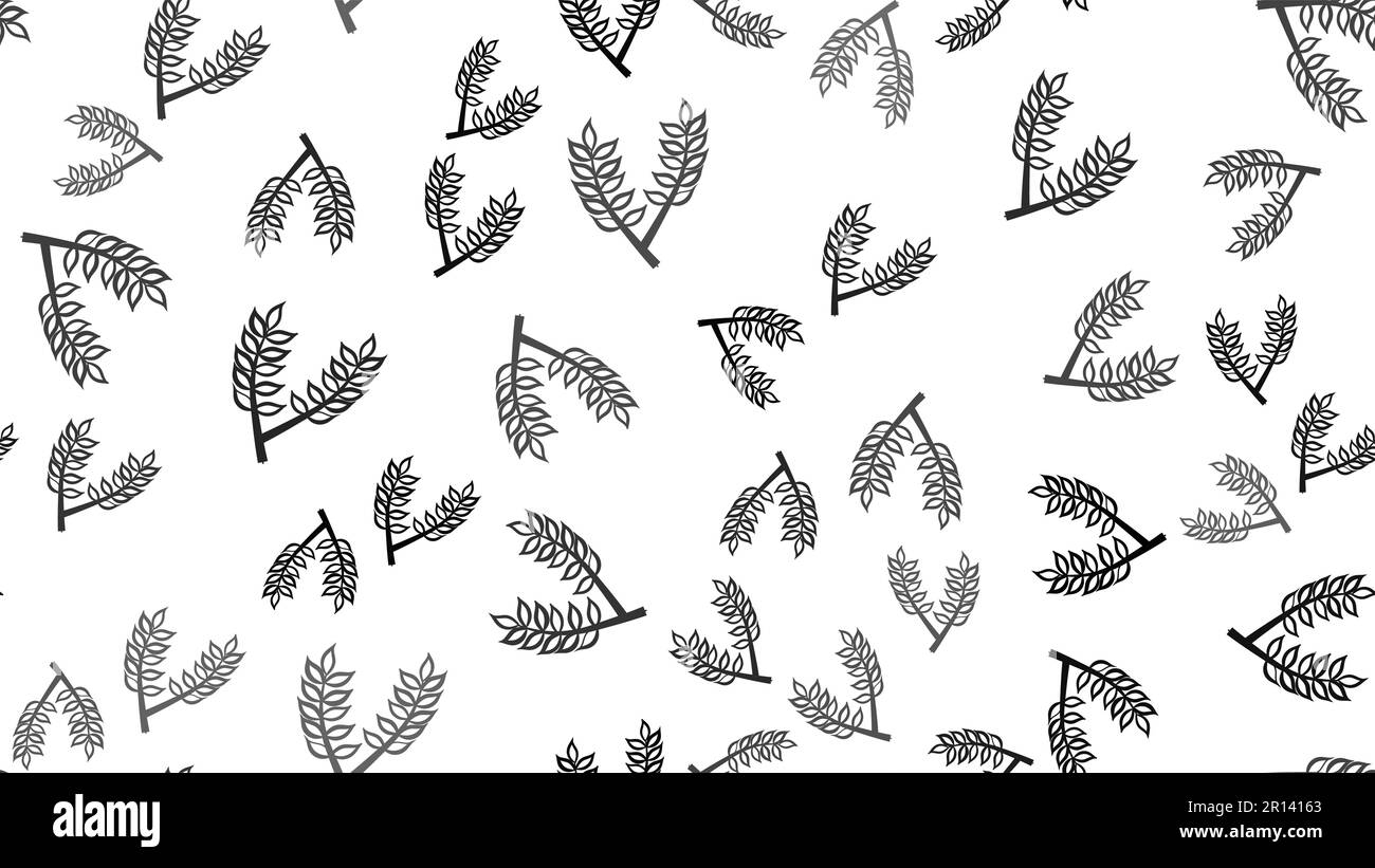 Texture motif sans couture de branches de plantes noires avec des feuilles et des tiges de malt naturel magnifique utilisé dans la préparation de bière sur fond blanc Illustration de Vecteur