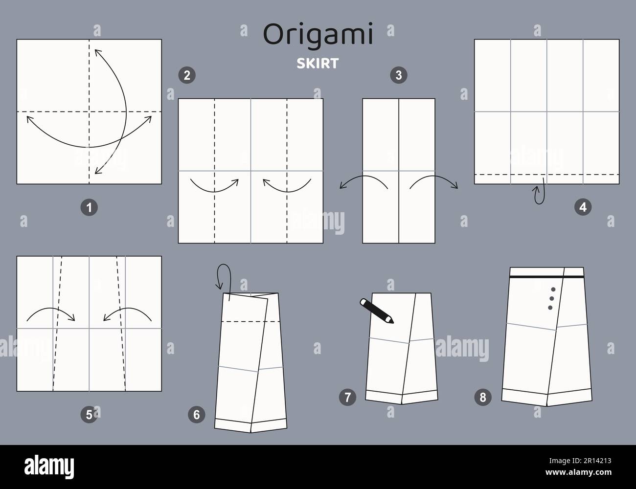 Tutoriel Origami pour les enfants. Jupe origami mignonne Image Vectorielle  Stock - Alamy