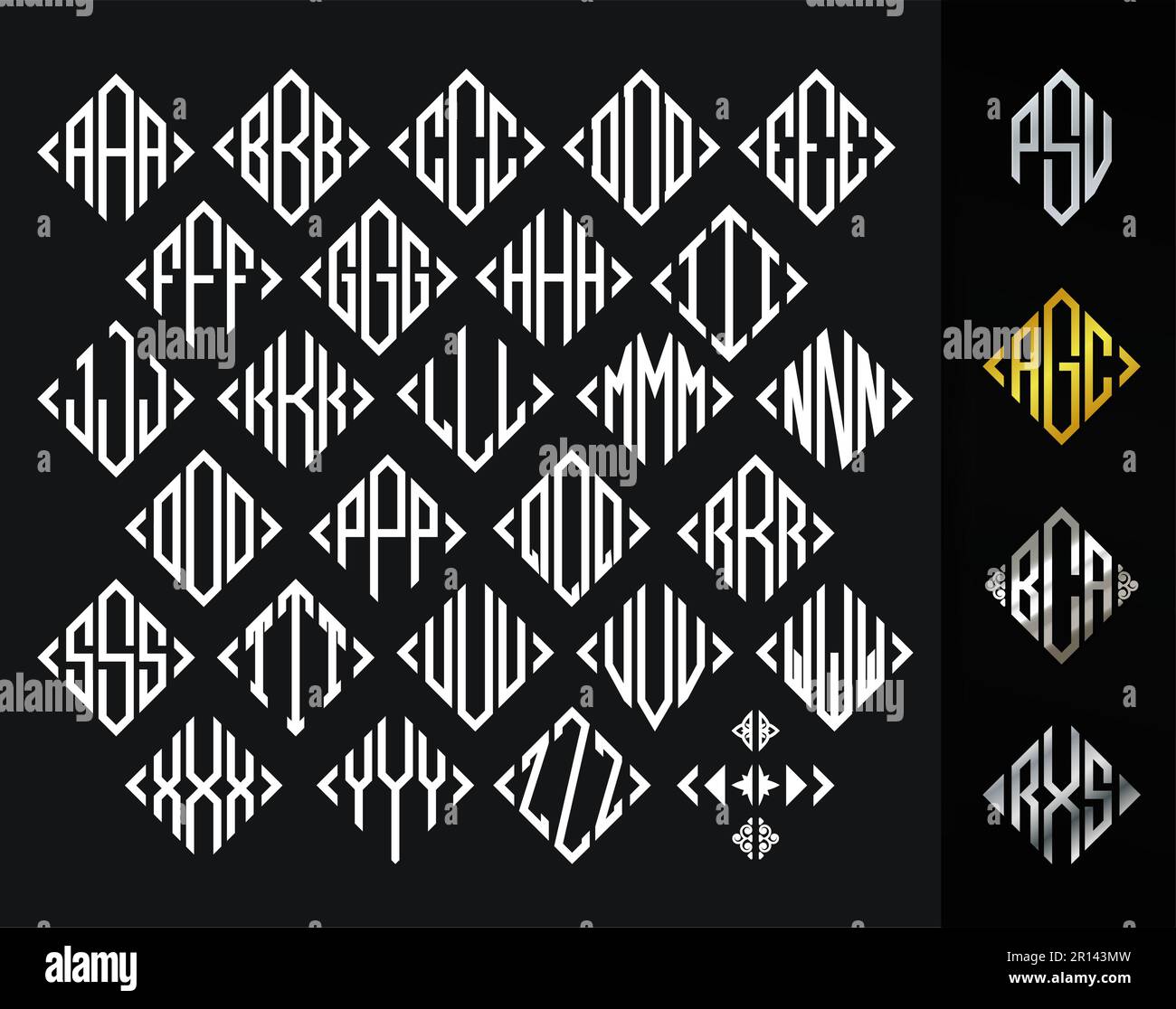 Monogramme carré diamant 3 lettres Alphabet police pour logotype, logos, broderie, colliers, bijoux ou abréviations de nom Illustration de Vecteur
