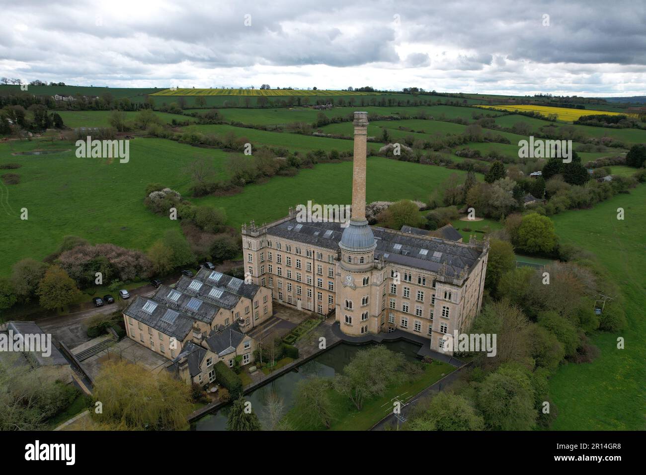 Bliss Tweed Mill Chipping Norton Cotswolds Royaume-Uni vue aérienne de drone Banque D'Images