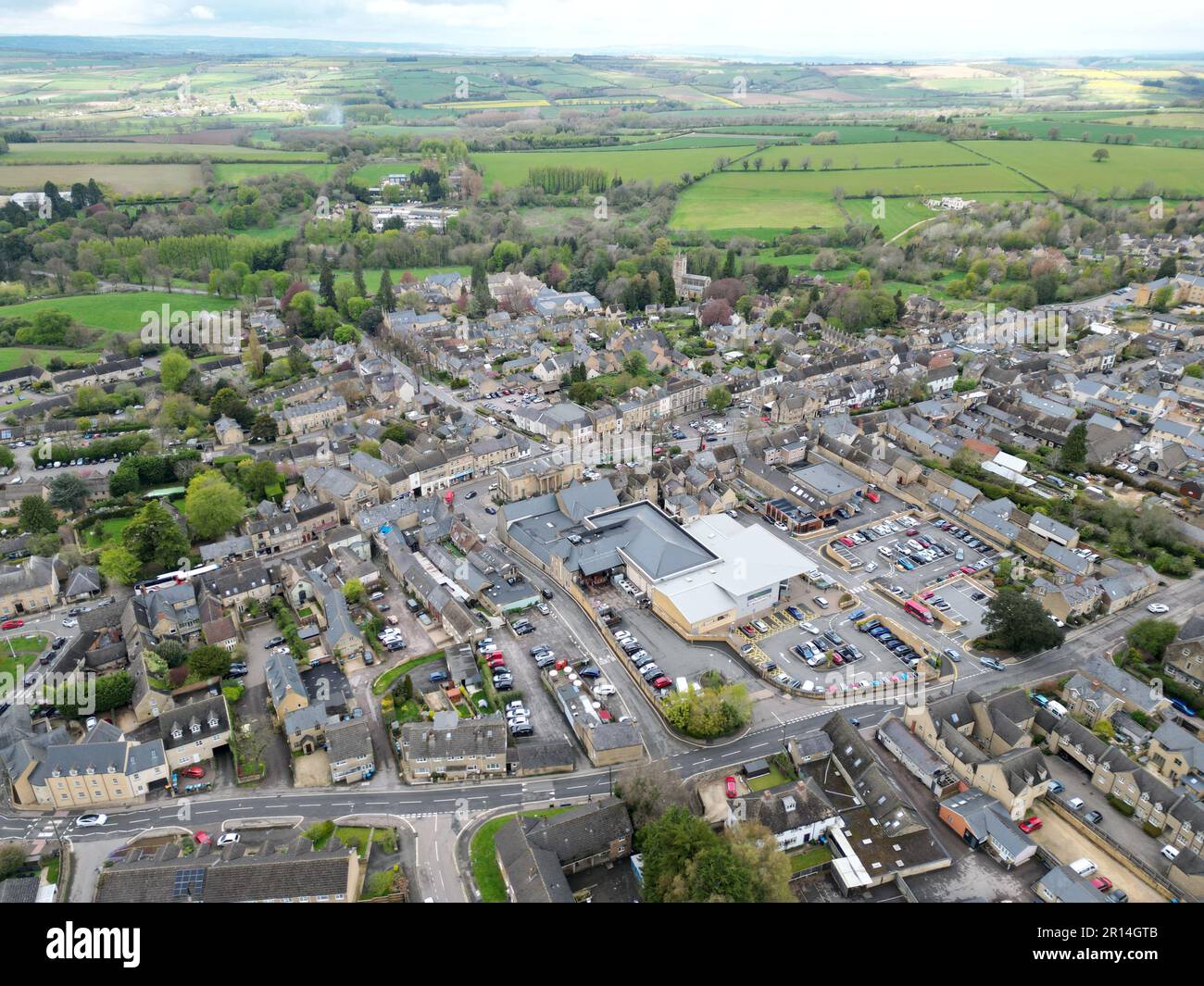 Chipping Norton Town Oxfordshire Royaume-Uni point de vue haut angle vue aérienne de drone Banque D'Images