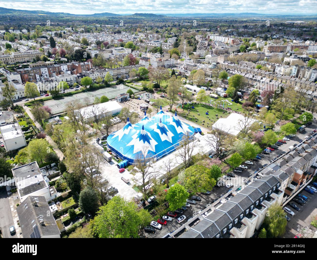 Festival de jazz Cheltenham ville Gloucestershire drone vue aérienne Banque D'Images